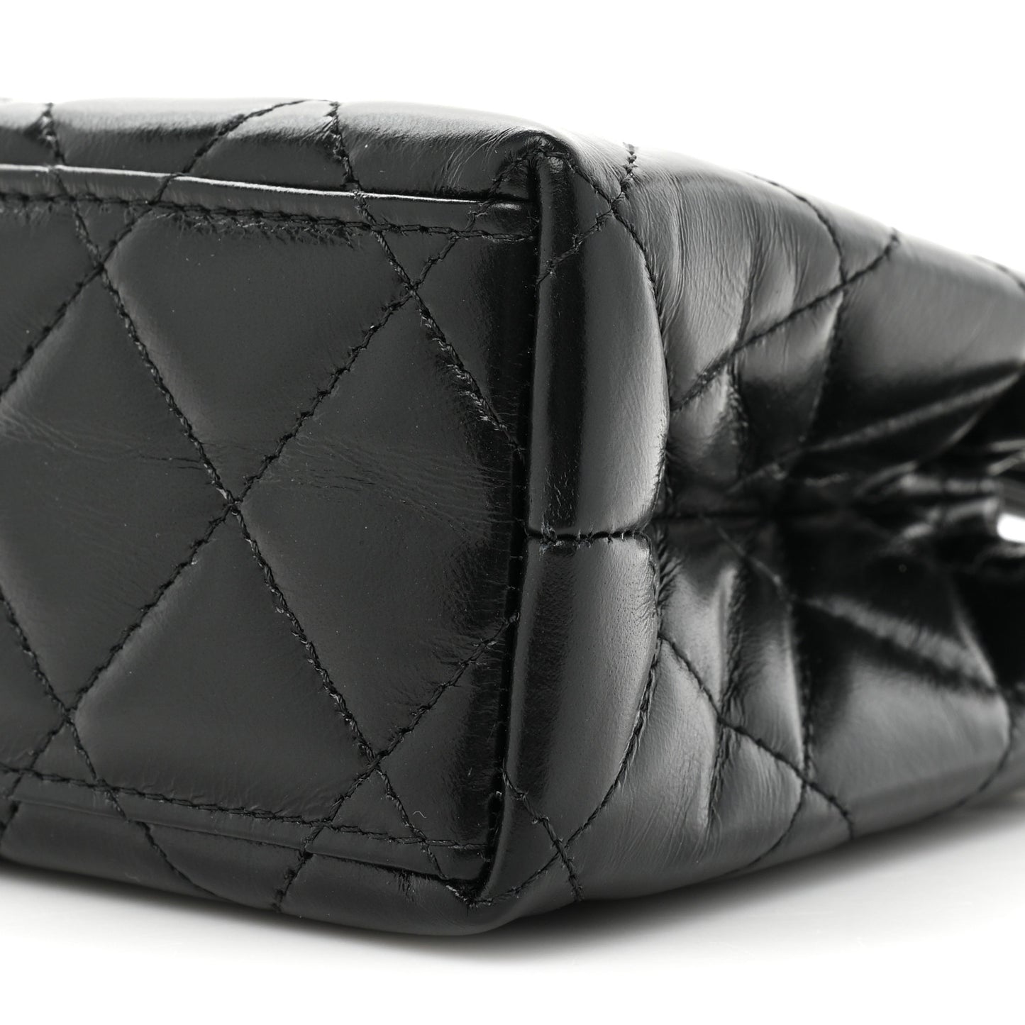 Shiny Aged Calfskin Quilted Nano Kelly Shopper Black