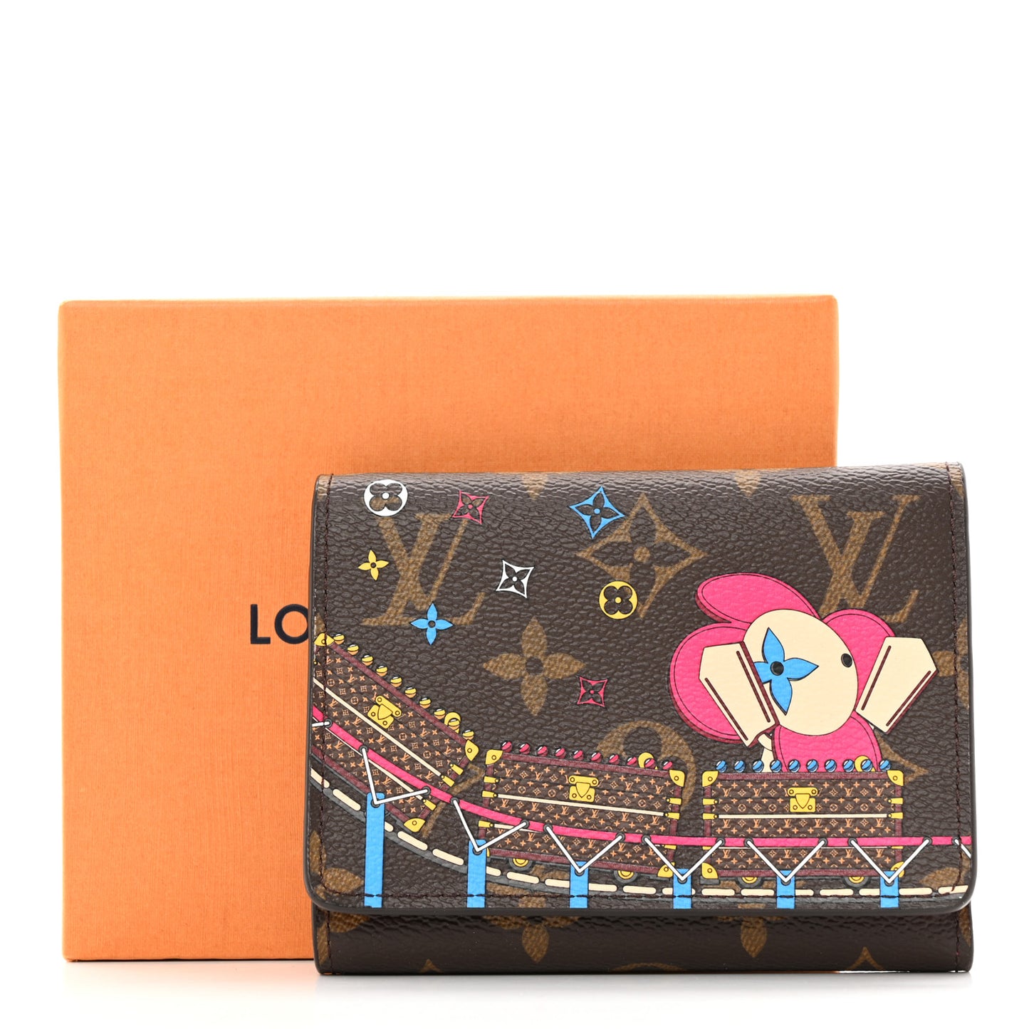 LOUIS VUITTON Monogram 2020 Christmas Animation Roller Coaster Victorine Wallet Pivoine