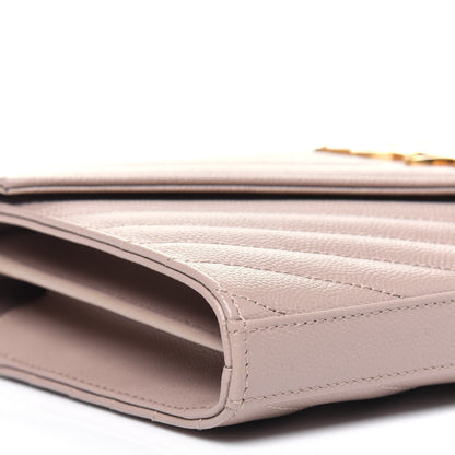 Saint Laurent Grain De Poudre Matelasse Chevron Monogram Chain Wallet Rose Antic 11 of 18