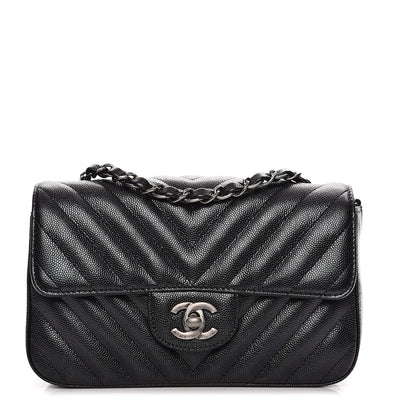 Chanel Metallic Caviar Chevron Quilted Mini Rectangular Flap Black 1 of 11