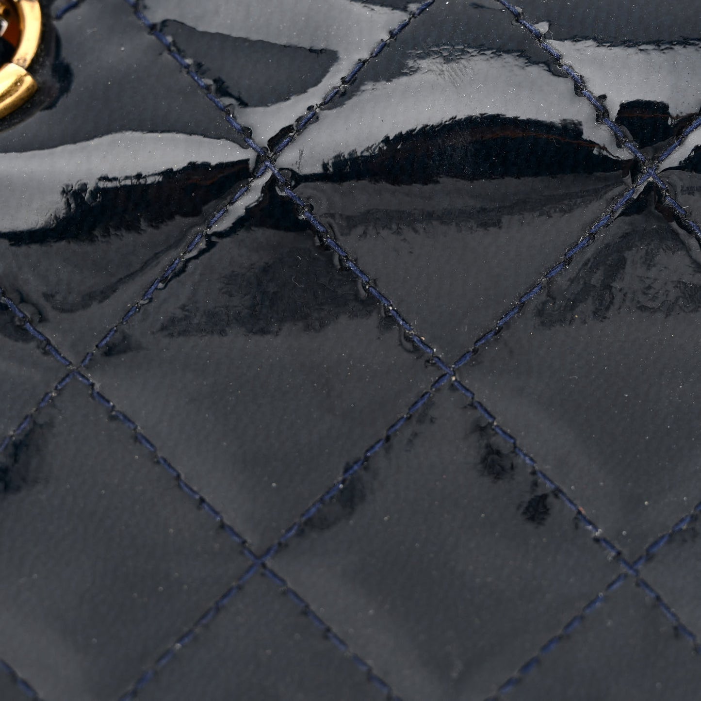 Patent Goatskin Quilted CC Eyelet Wallet On Chain WOC Blue