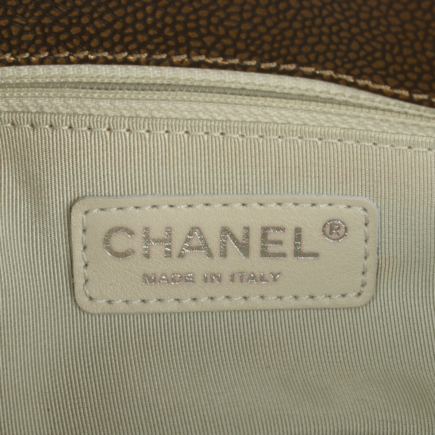 Metallic Caviar Quilted Grand Shopping Tote GST Khaki