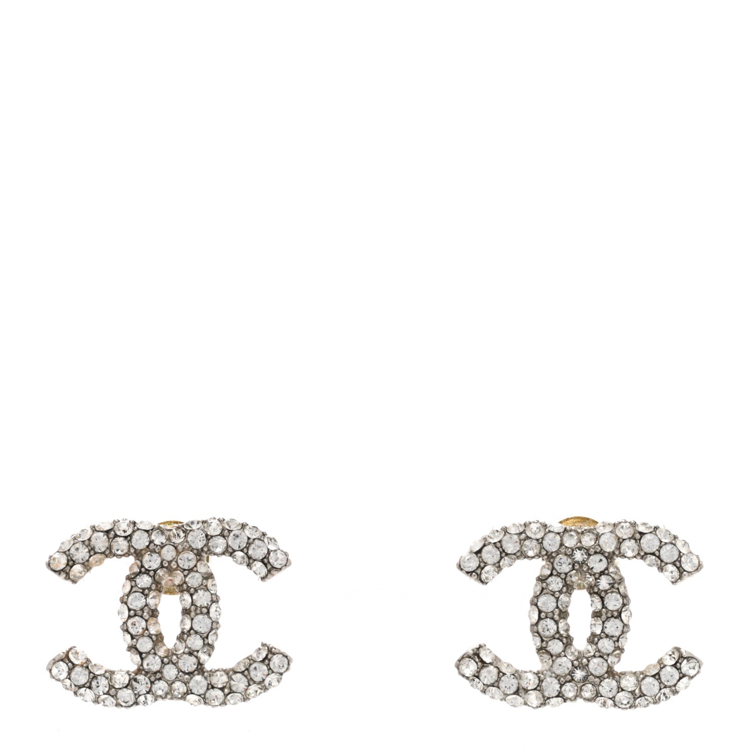 Chanel Crystal CC Treasure Chest Earrings Silver 1 of 4