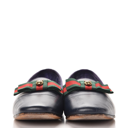 Gucci Calfskin Grosgrain Gallipolli Bow Loafers 38 Navy 2 of 18