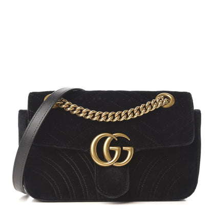 Gucci Velvet Matelasse Mini GG Marmont Shoulder Bag Black 1 of 9