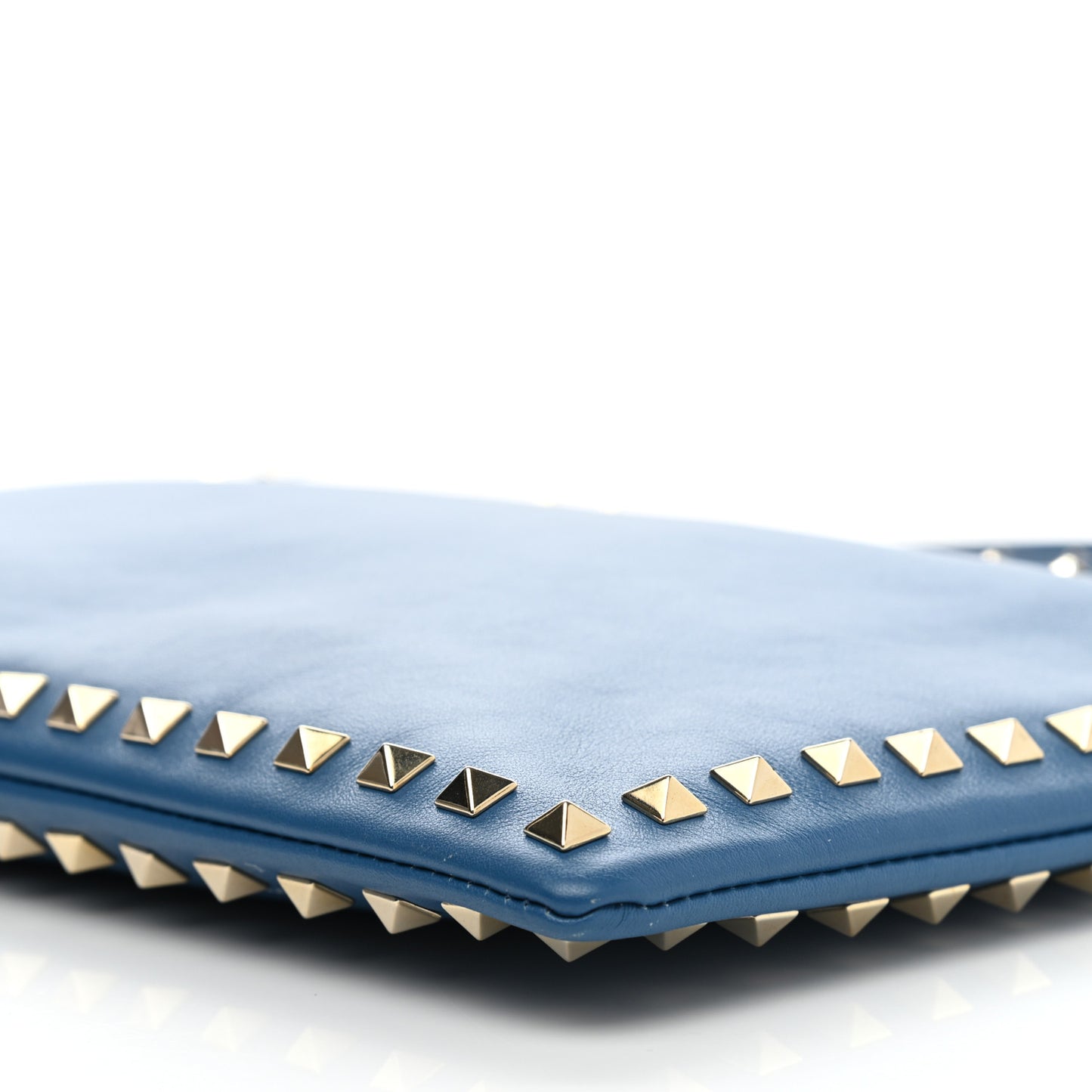 Vitello Large Rockstud Zip Wristlet Pouch Blu Delft