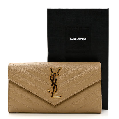 Saint Laurent Grain De Poudre Matelasse Chevron Monogram Flap Wallet Dark Latte 7 of 7