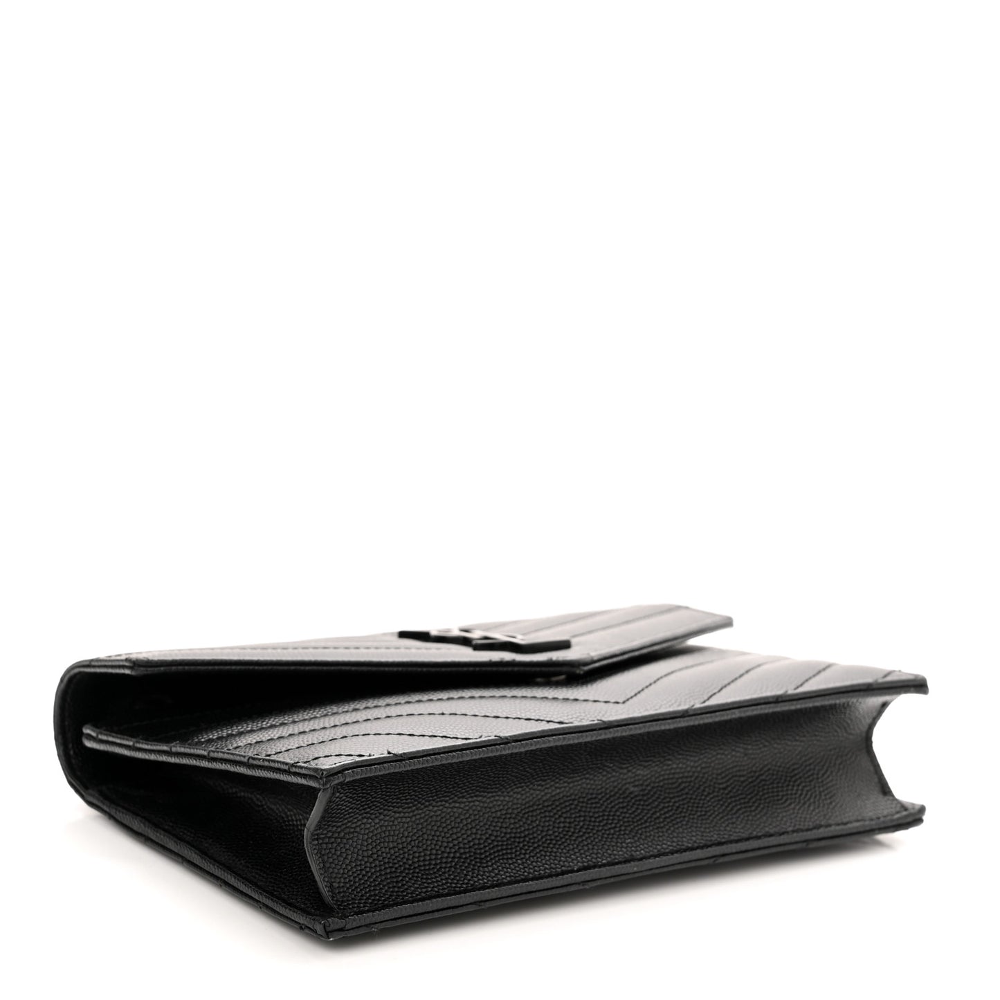Grain De Poudre Matelasse Chevron Monogram Monochrome Envelope Chain Wallet Black