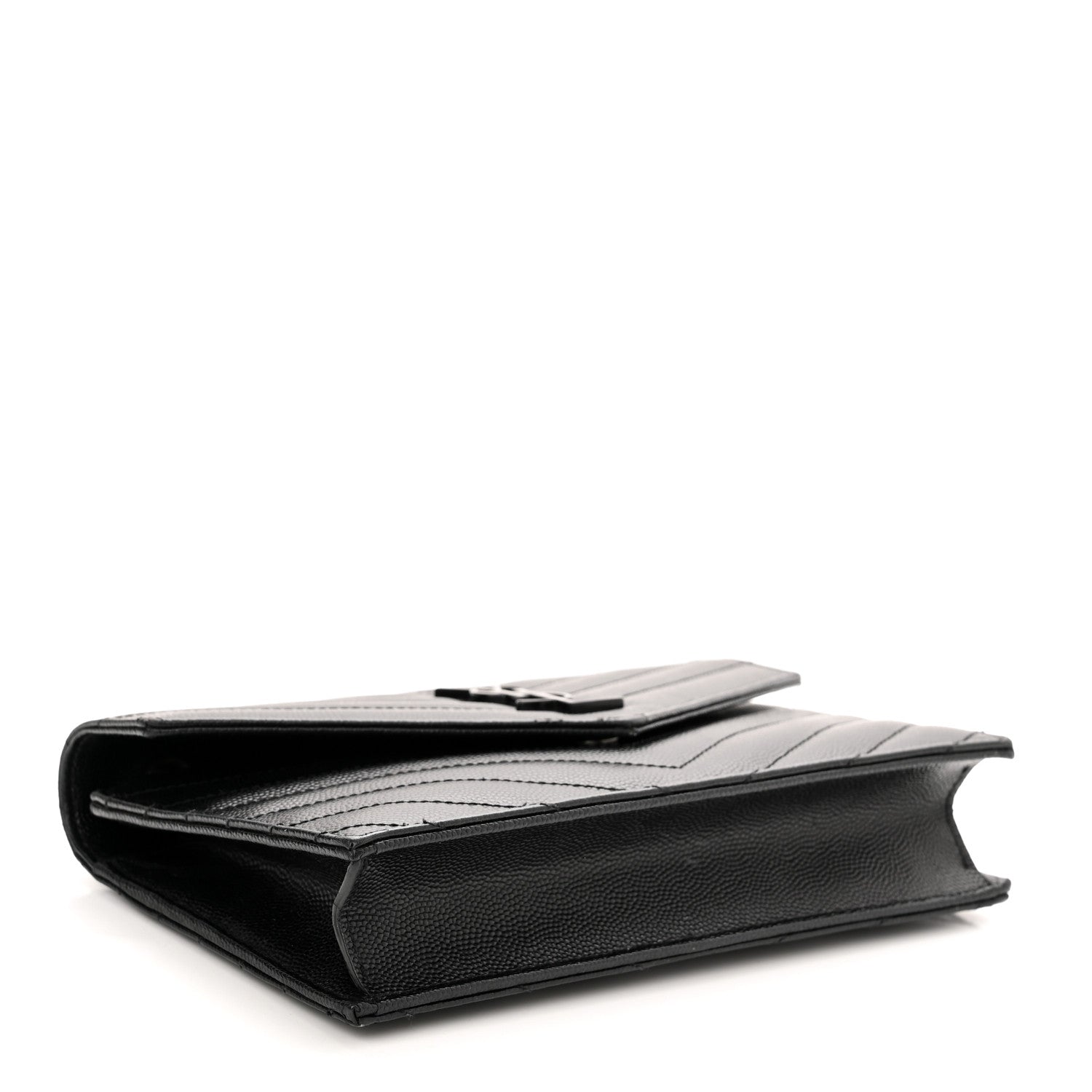 Saint Laurent Grain De Poudre Matelasse Chevron Monogram Monochrome Envelope Chain Wallet Black 4 of 11