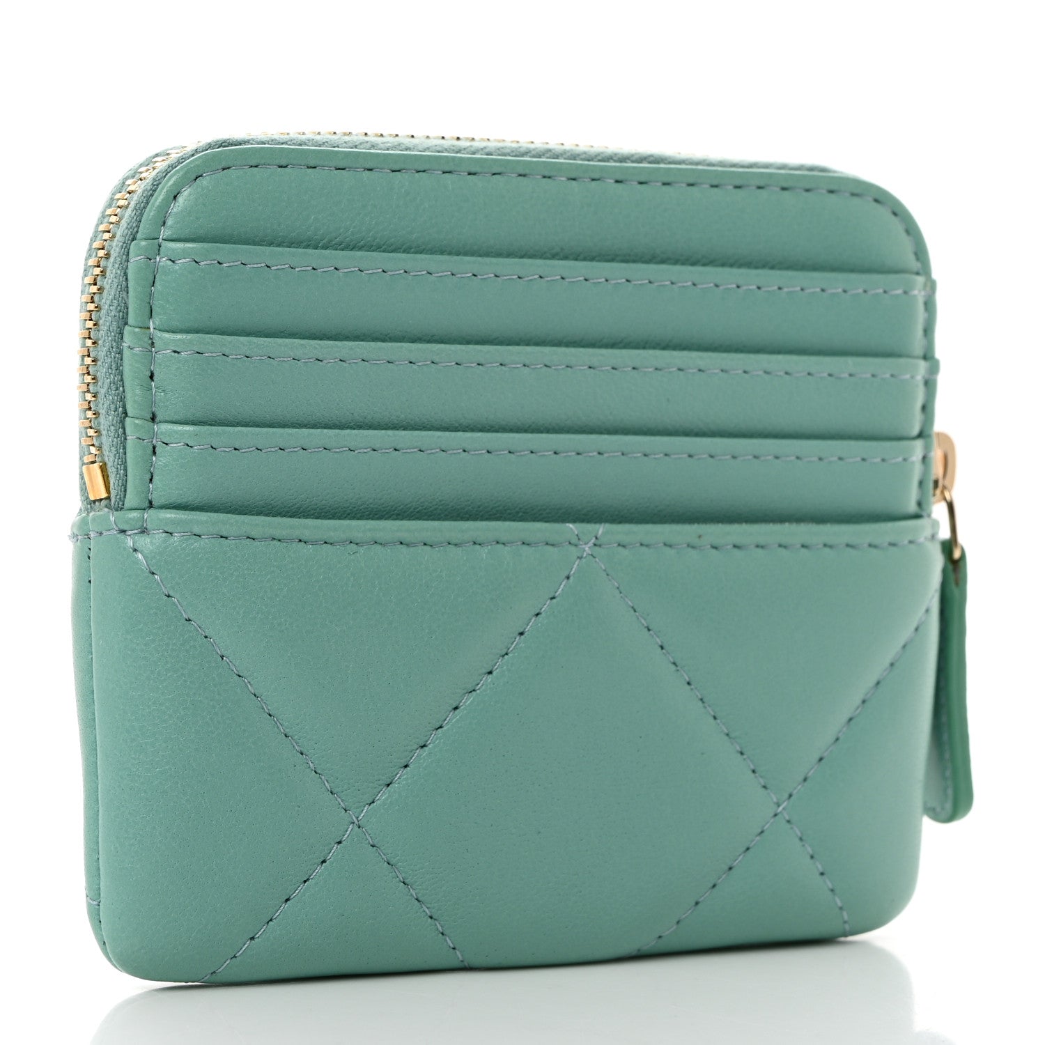 Chanel Lambskin Quilted Chanel 19 Zip Card Holder Wallet Light Green 3 of 8