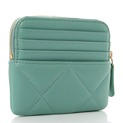 Chanel Lambskin Quilted Chanel 19 Zip Card Holder Wallet Light Green 3 of 8