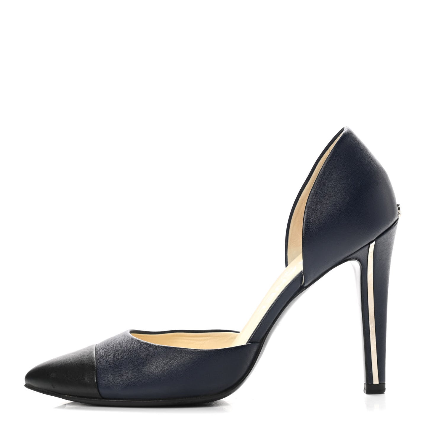 Lambskin Cap Toe d'Orsay Pumps 36 Navy Black
