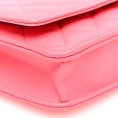 Chanel Lambskin Quilted Wallet On Chain WOC Coral Pink 9 of 10