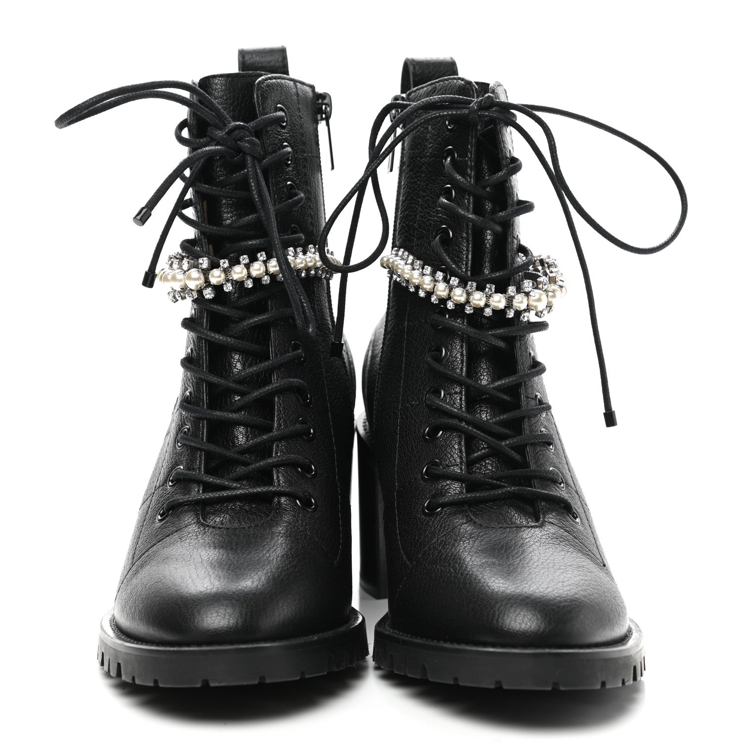 Jimmy Choo Grained Calfskin Crystal Embellished Cruz Combat Boots 40 Black White 2 of 8