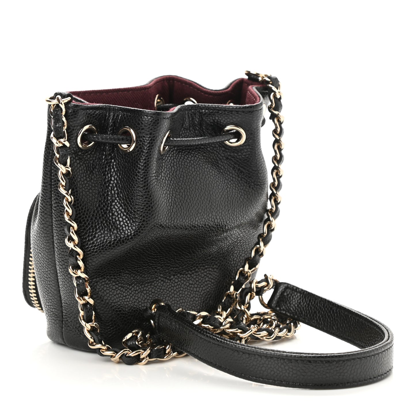 Caviar Quilted Mini CC Pocket Bucket Bag Black