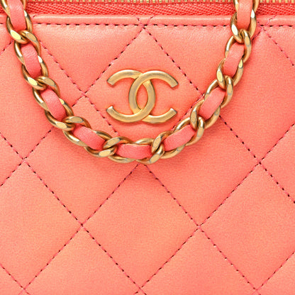 Chanel Lambskin Quilted Ombre Small Top Handle Vanity Case With Chain Coral 9 of 12