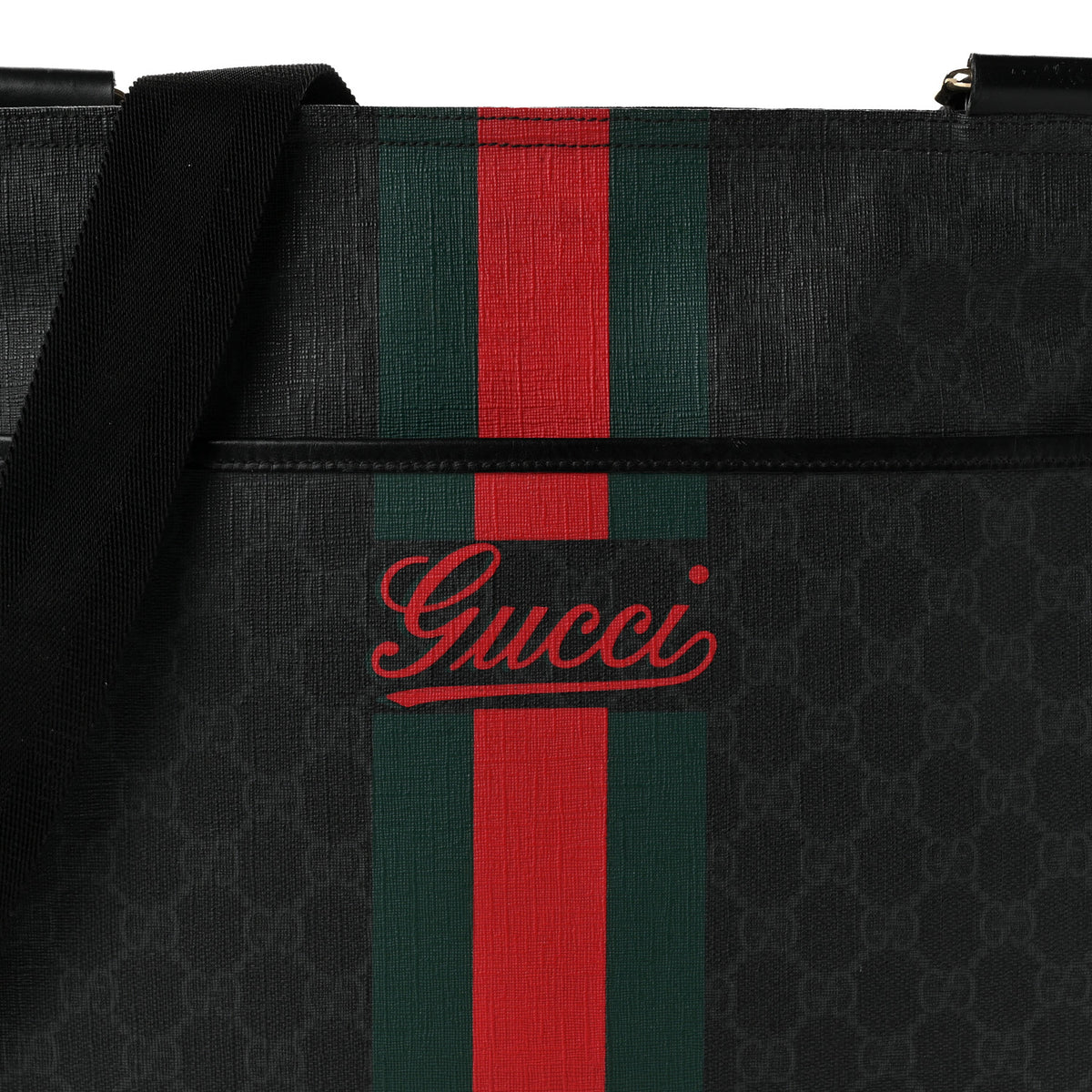 Gucci GG Supreme Monogram Web Medium Flat Messenger Bag Black Grey 8 of 10