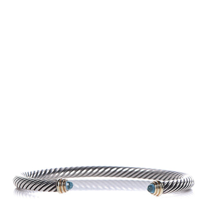 David Yurman Sterling Silver 14K Yellow Gold Blue Topaz 5mm Cable Classics Petite Color Bracelet 1 of 4