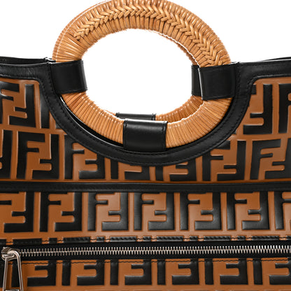 Fendi Vitello Century Wicker FF Embossed Large Runaway Shopper Tote Tobacco Black 8 of 10