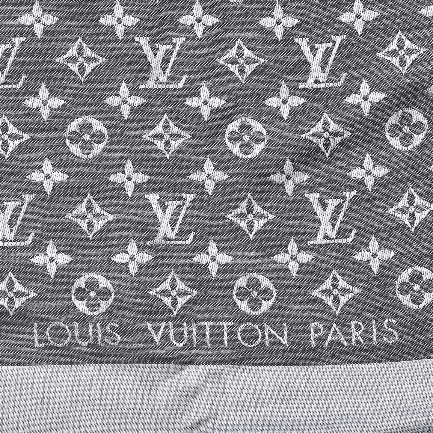 Silk Wool Monogram Denim Shawl Black