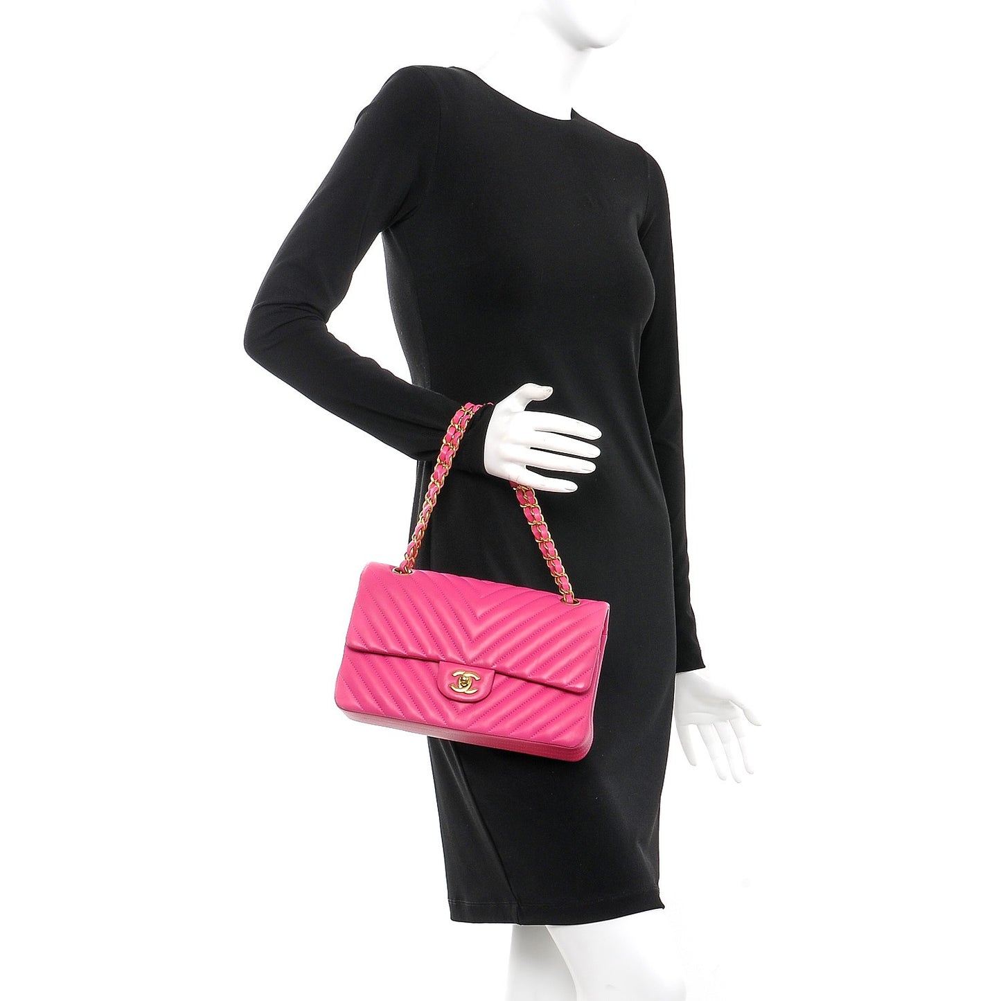 Lambskin Chevron Quilted Medium Double Flap Pink