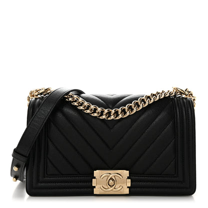 Chanel Caviar Chevron Quilted Medium Boy Flap Black 1 of 10