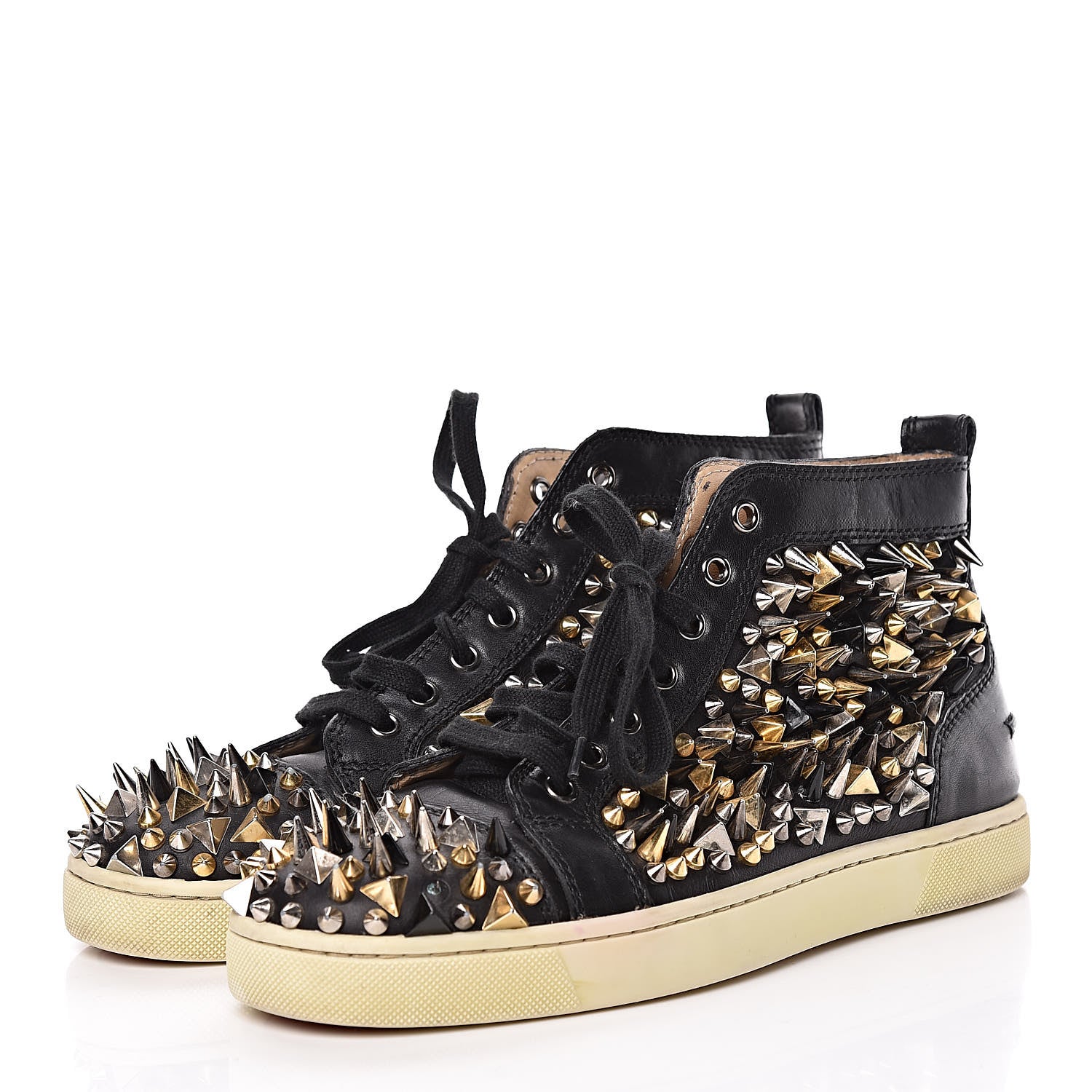 Christian Louboutin Calfskin Mens Louis Pik Pik Spikes Flat Sneakers 39 Black 3 of 17