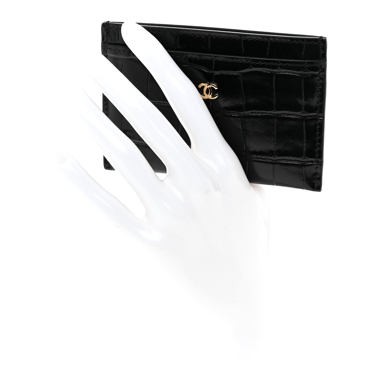Chanel Calfskin Crocodile Embossed Crococo Card Holder Black 2 of 8