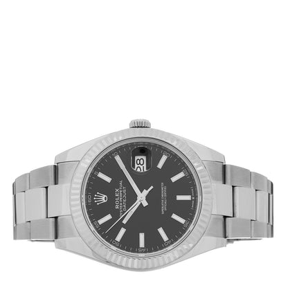 Rolex Stainless Steel 18K White Gold 41mm Oyster Perpetual Datejust Watch Black 126334 2 of 5