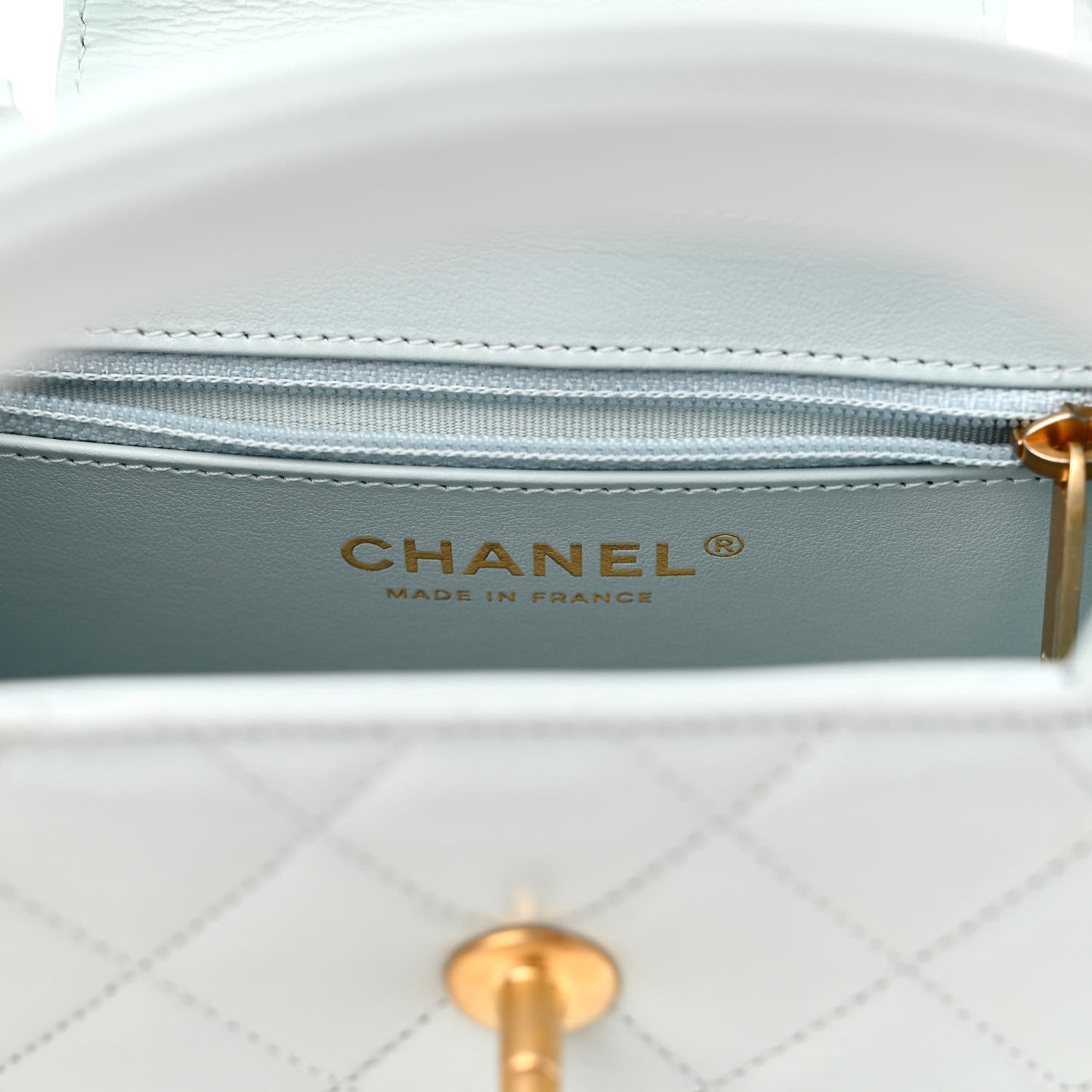 Shiny Aged Calfskin Quilted Nano Kelly Shopper Light Blue