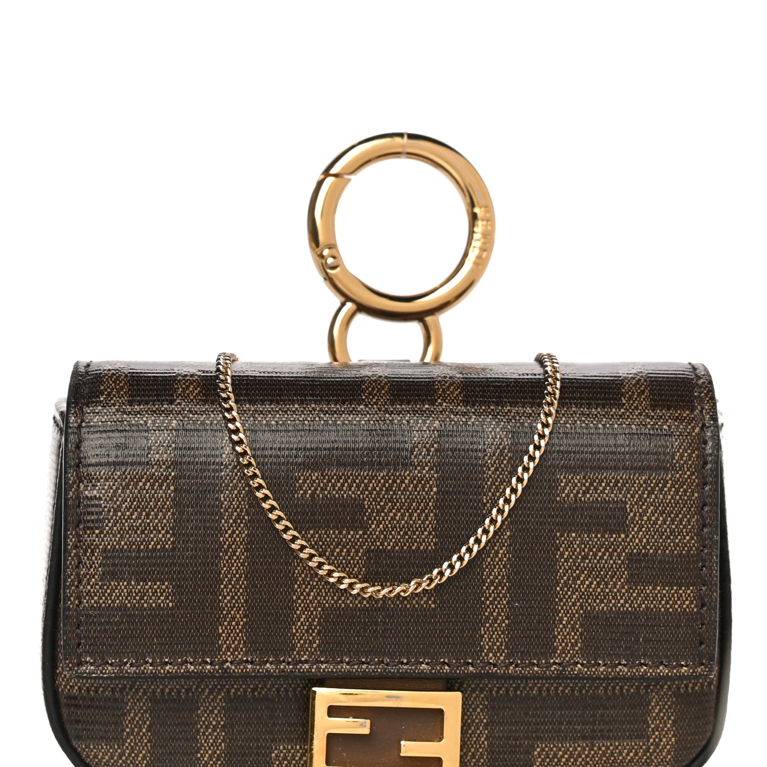 Fendi Glazed Fabric FF 1974 Nano Baguette Charm Mogano Panna 6 of 10