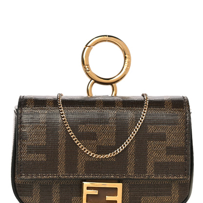 Fendi Glazed Fabric FF 1974 Nano Baguette Charm Mogano Panna 6 of 10