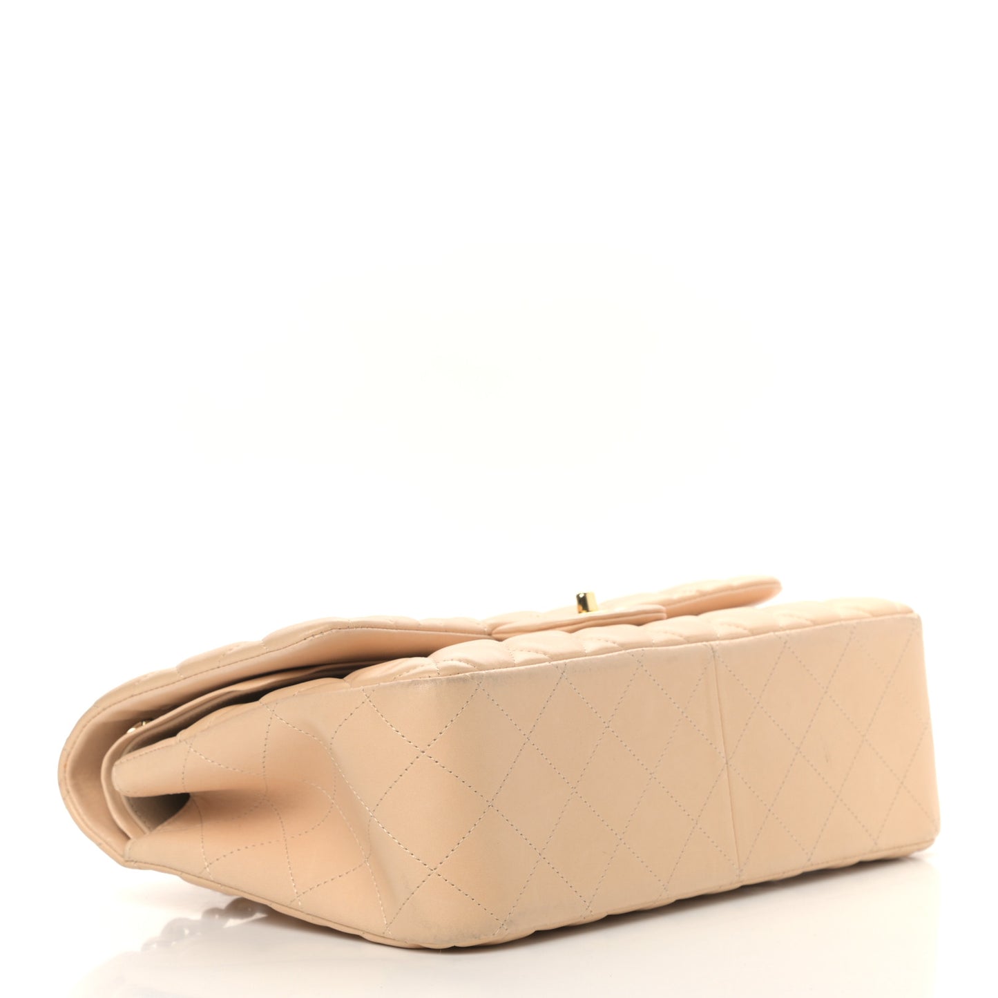 Lambskin Quilted Jumbo Double Flap Beige Clair