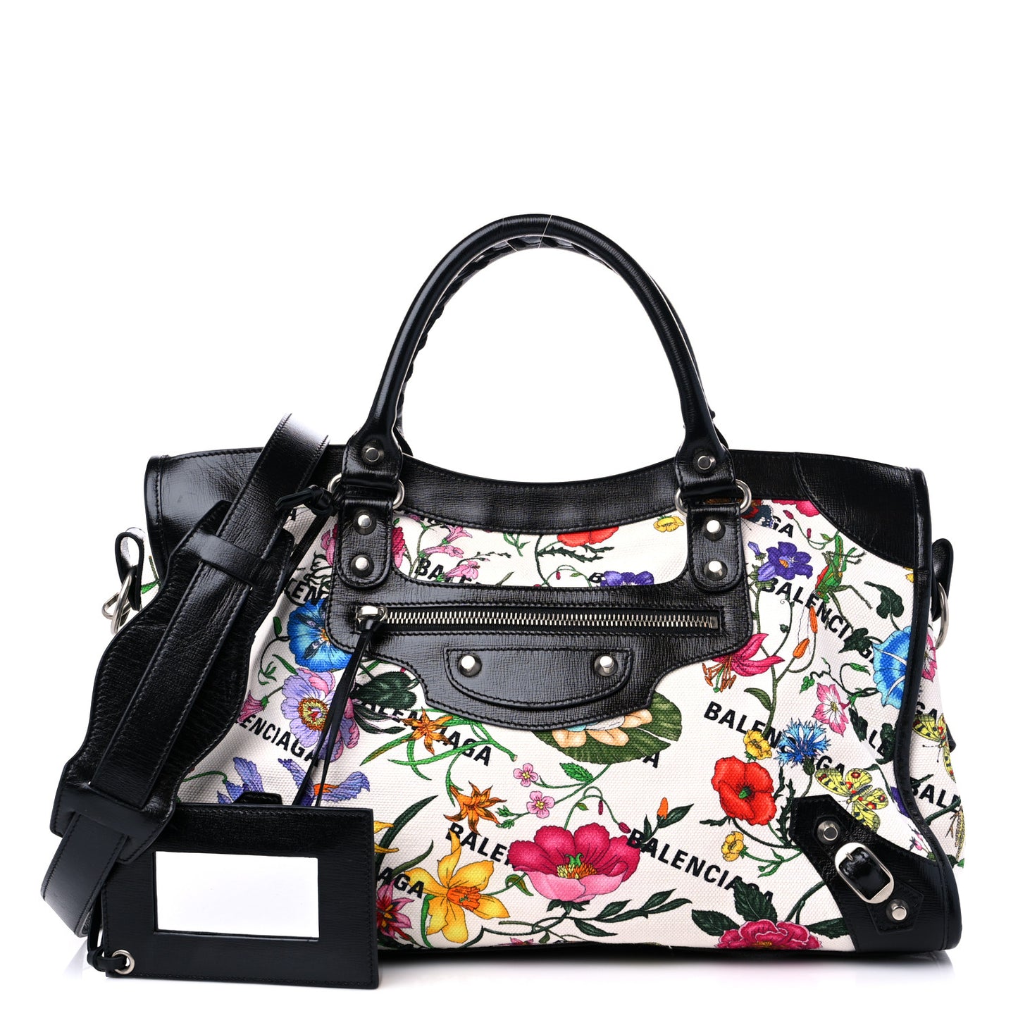 X GUCCI Canvas Azalea Calfskin Flora Logo Print Neo Classic Silver Hardware Medium City White Multicolor Black