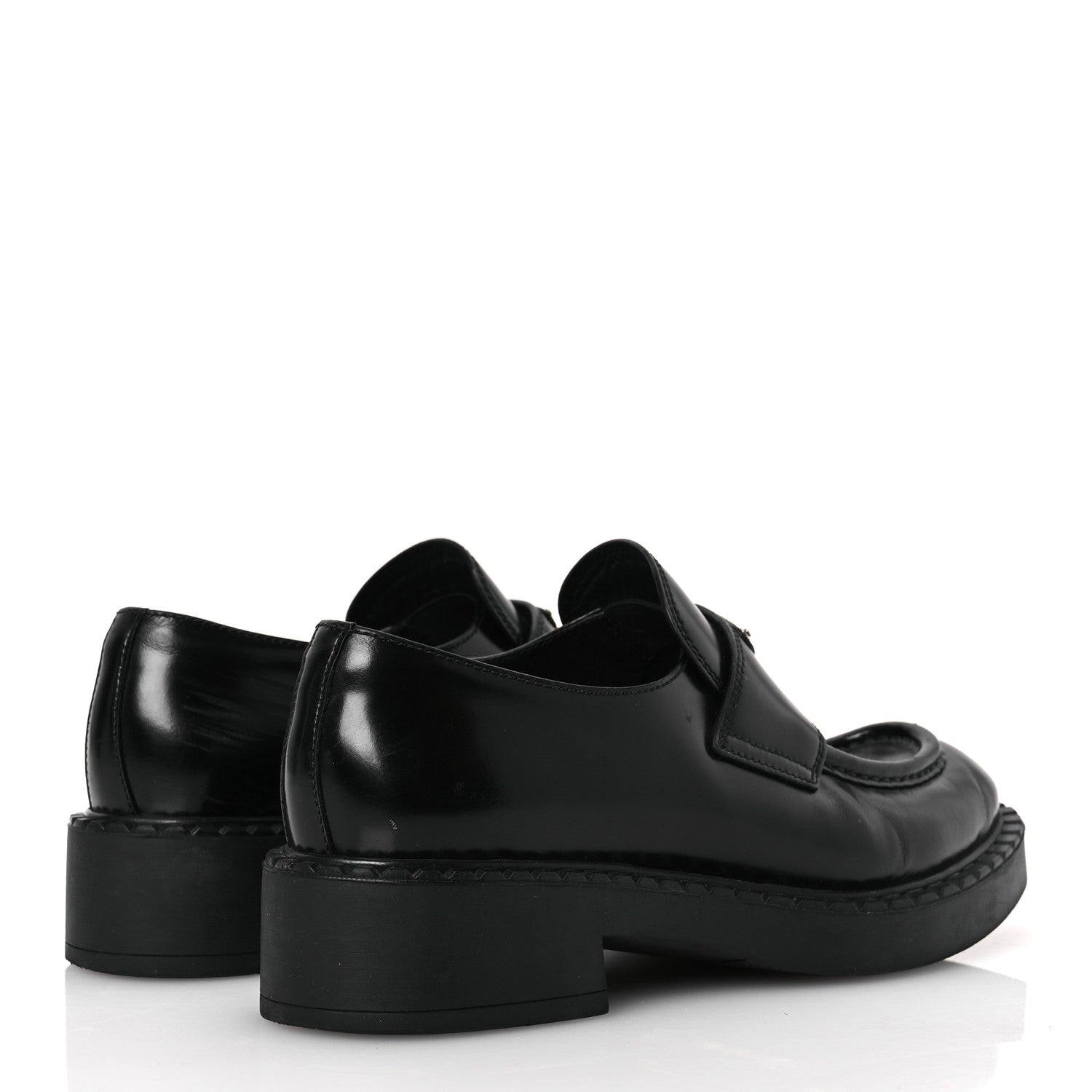Prada Spazzolato Metal Triangle Logo 50mm Loafers 38 Black 5 of 15