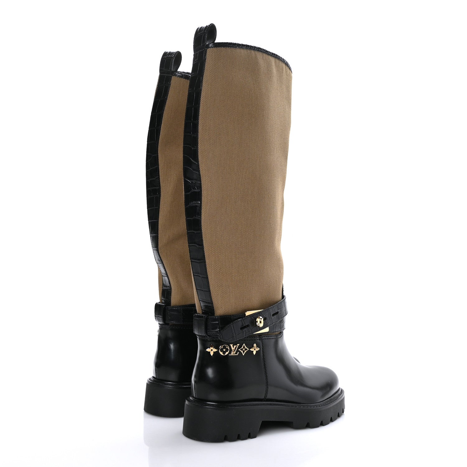 Louis Vuitton Canvas Calfskin Territory Flat High Ranger Boots 36 Khaki 4 of 7