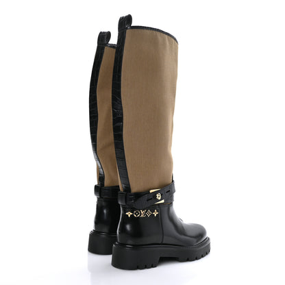 Louis Vuitton Canvas Calfskin Territory Flat High Ranger Boots 36 Khaki 4 of 7
