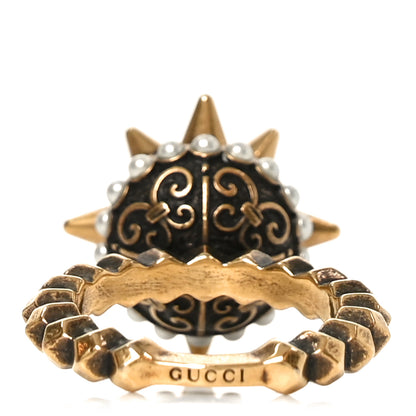 Gucci Metal Pearl Spike Studded Ring M Aged Gold 3 of 5