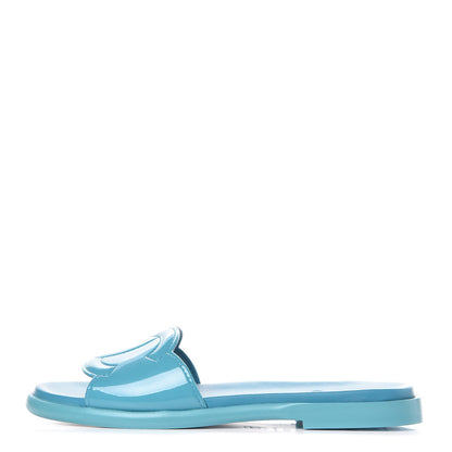 Chanel Patent Calfskin CC Slip On Mules 37.5 Turquoise 1 of 9