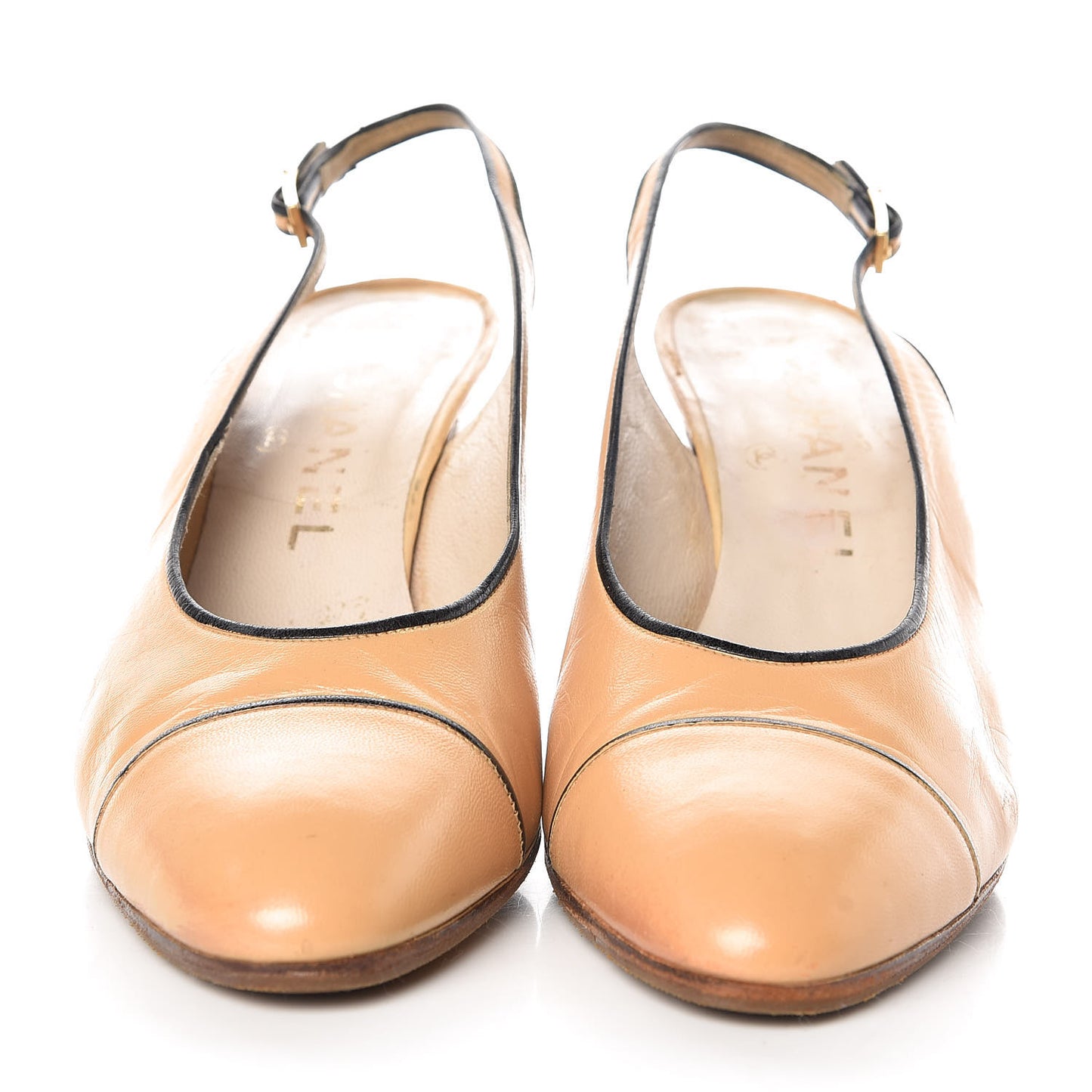 Lambskin Cap Toe Slingback Pumps 38.5 Beige