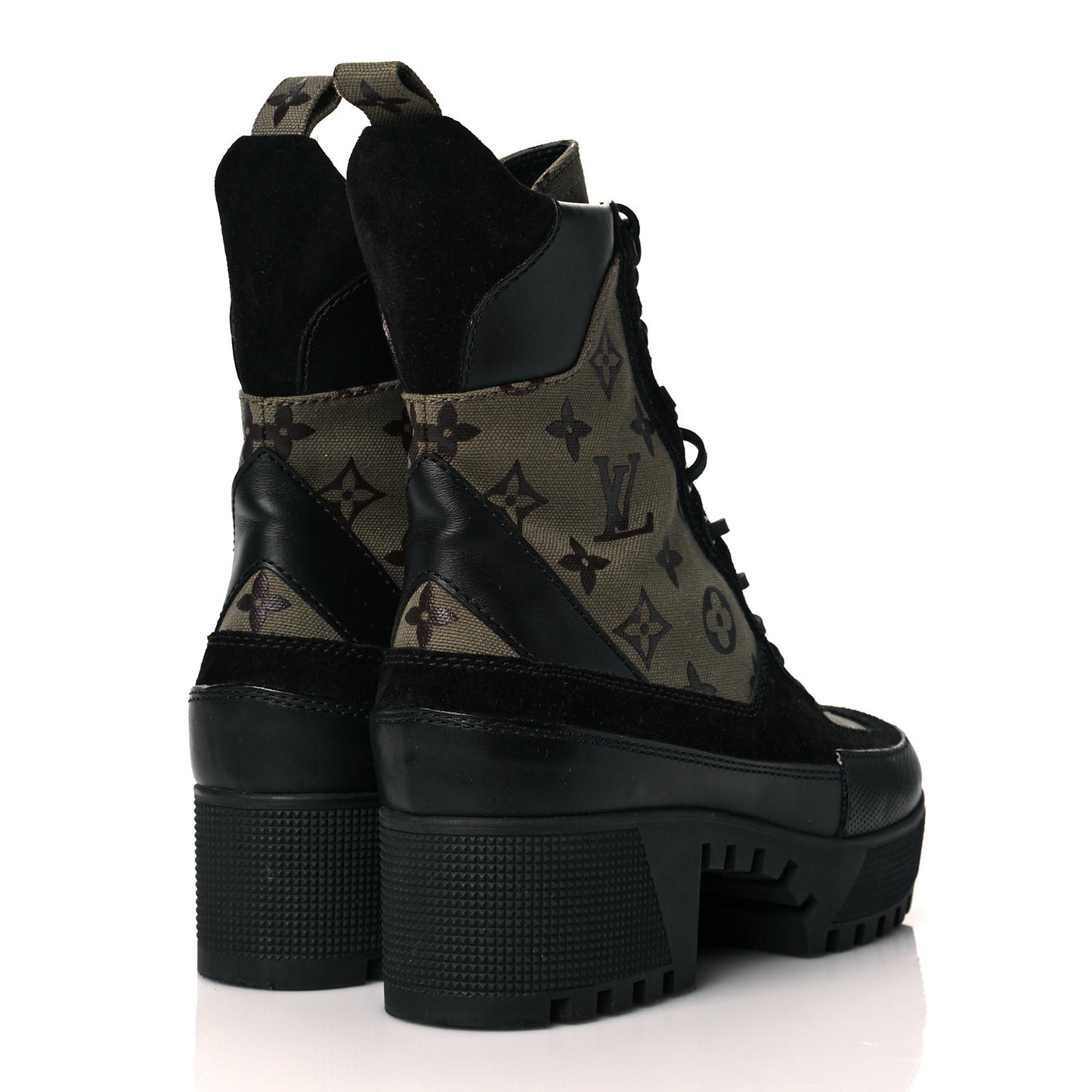 Suede Monogram Laureate Platform Desert Boots 38.5 Kaki Black