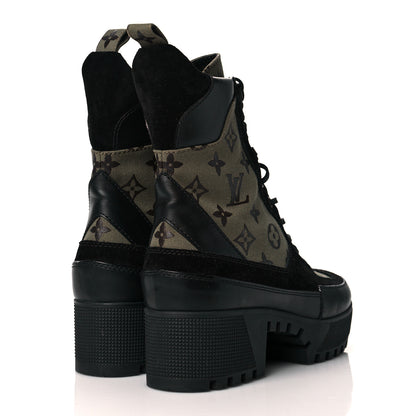 Louis Vuitton Suede Monogram Laureate Platform Desert Boots 38.5 Kaki Black 4 of 8
