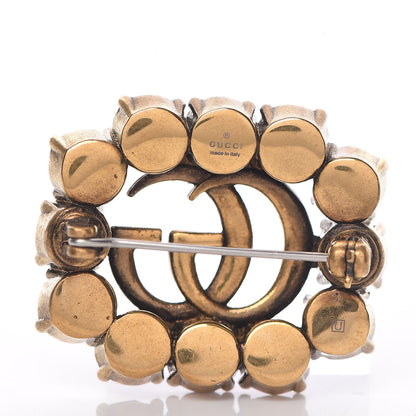 Gucci Metal Crystal Double G Brooch Aged Gold 3 of 5