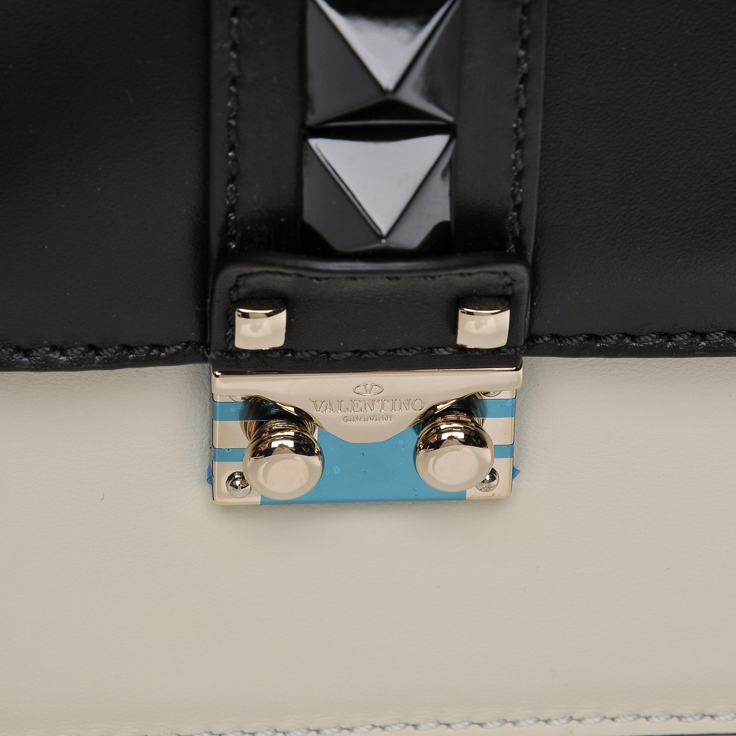 Valentino Garavani Vitello Small Glam Lock Rockstud Flap Black Light Ivory 7 of 7