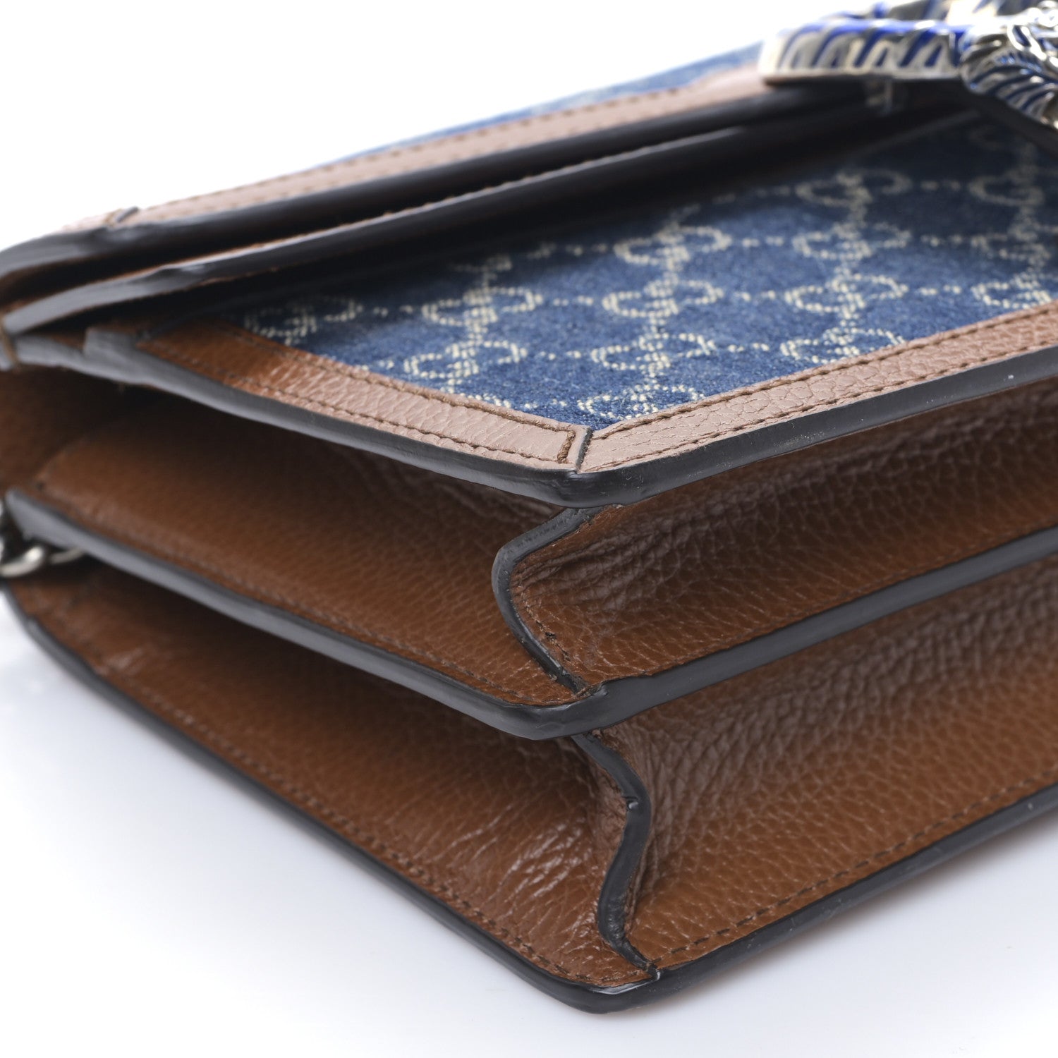 Gucci New Denim GG Monogram Dollar Calfskin Enamel Small Dionysus Shoulder Bag Blue Tea Cuir Epilog Electric Blue 8 of 9