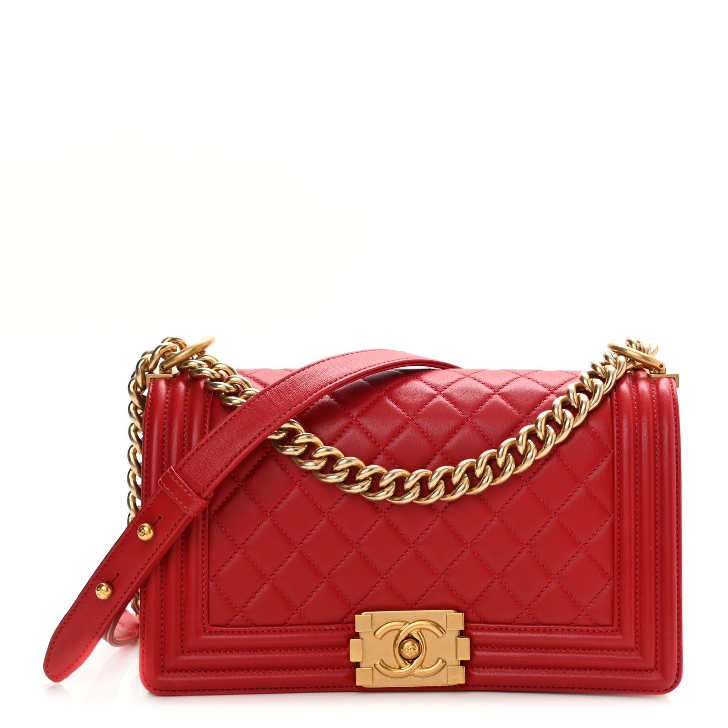 Lambskin Quilted Medium Boy Flap Red