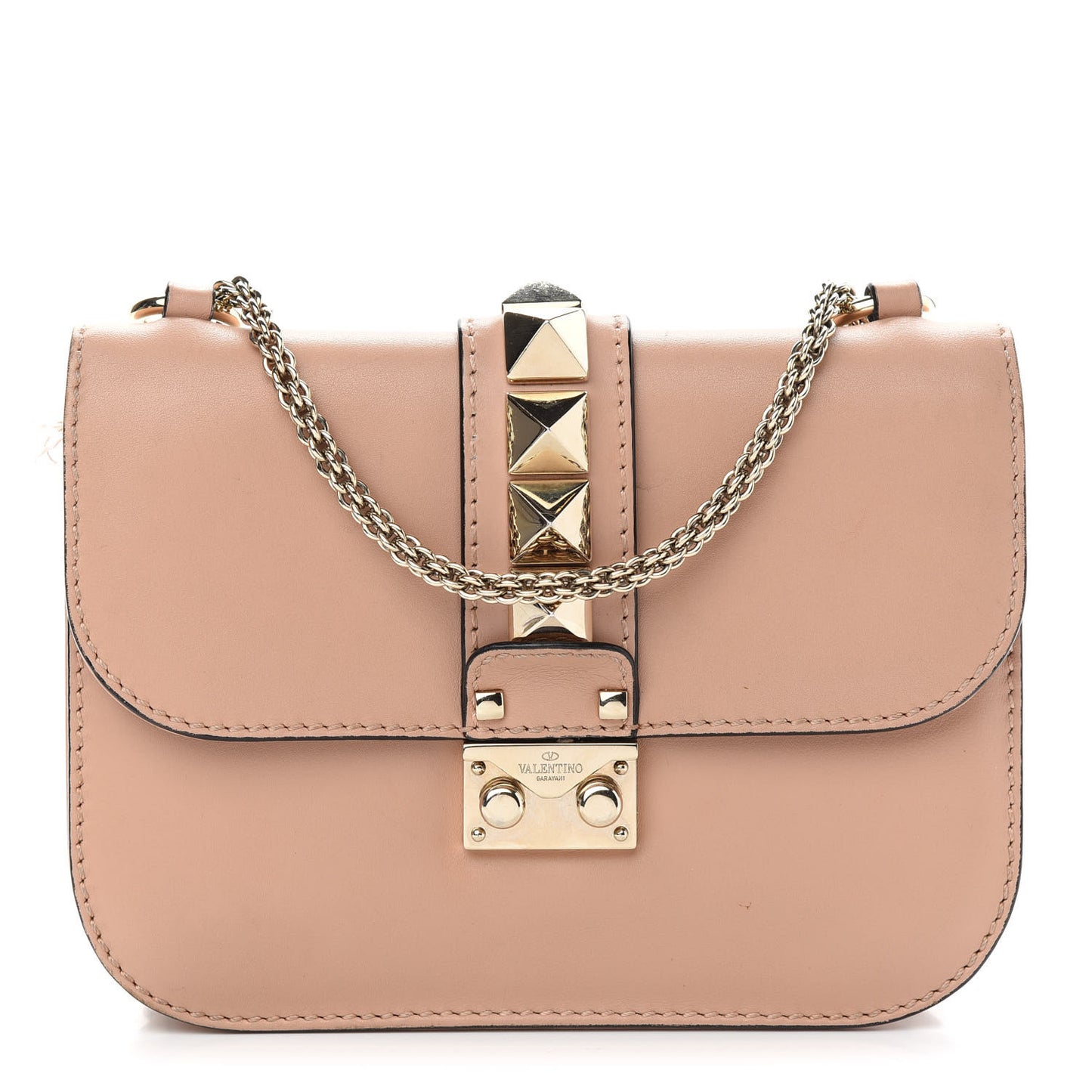 Vitello Small Glam Lock Rockstud Flap Skin Sorbet