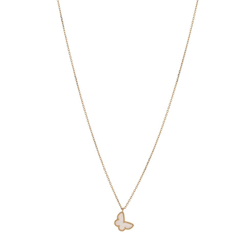 18K Yellow Gold Mother of Pearl Sweet Alhambra Butterfly Pendant Necklace