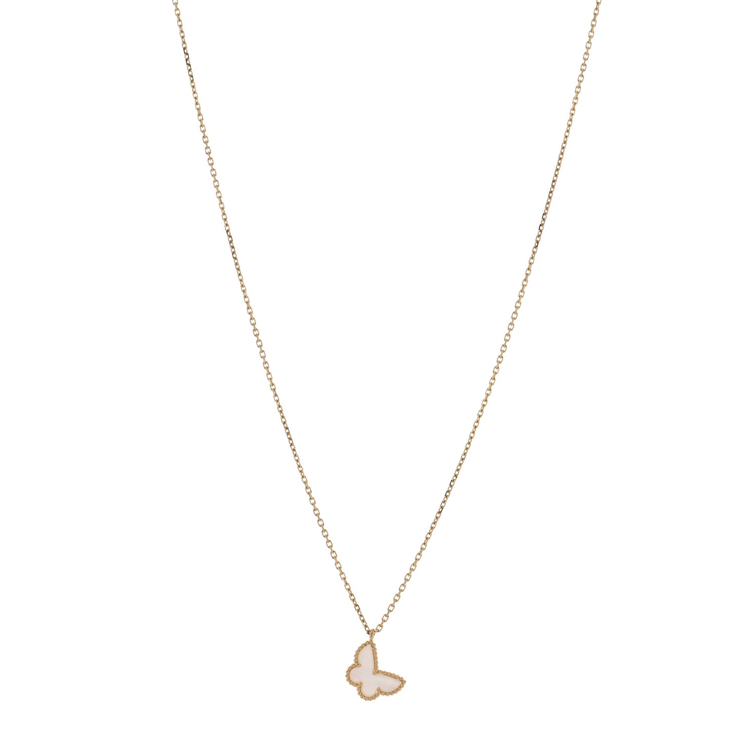 18K Yellow Gold Mother of Pearl Sweet Alhambra Butterfly Pendant Necklace