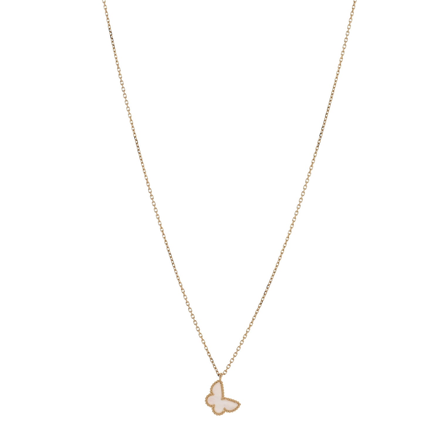 Van Cleef & Arpels 18K Yellow Gold Mother of Pearl Sweet Alhambra Butterfly Pendant Necklace 1 of 4